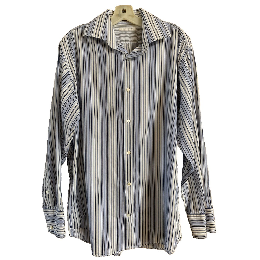 Banana Republic Men Button Down Size L Shirt Long Sleeves Stripes Blue